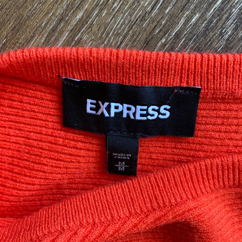 Express Orange Ribbed Boat Neck M Sweater - Picture 4 of 8